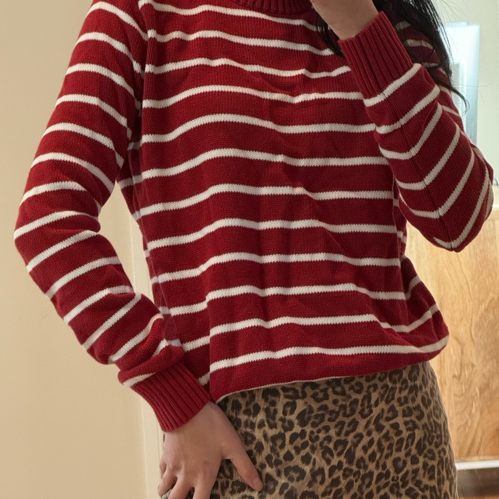 Brandy Red and White Striped Cotton Sweater OS